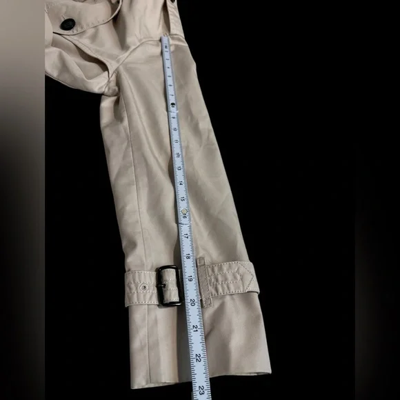 Coach New York F34024 Beige Trench Coat Double Breasted Belted Leather Trim L - Picture 14 of 16